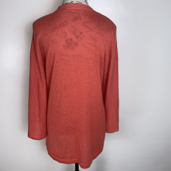 Soft Surroundings Cardigan Large Pinkish Orange One-Button Crochet Open Knit - Picture 3 of 10